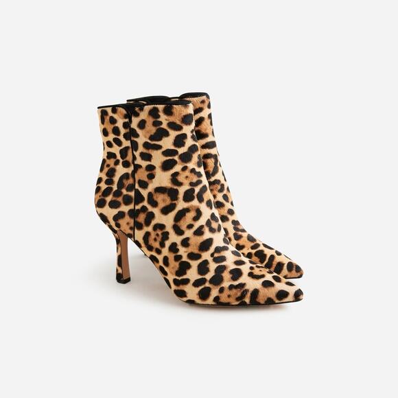 J Crew Pointed-toe ankle boots in leopard calf hair Leather Brown Tan Size 7 - Picture 1 of 3